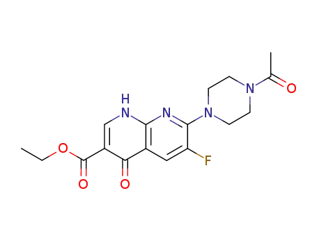 Molecular Structure of 84233-60-3 (1,8-Naphthyridine-3-carboxylic acid,
7-(4-acetyl-1-piperazinyl)-6-fluoro-1,4-dihydro-4-oxo-, ethyl ester)