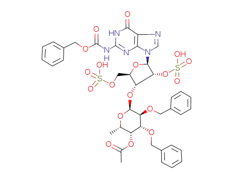 Acetic acid (2S,3R,4R,5S,6S)-4,5-bis-benzyloxy-6-[(2R,3R,4R,5R)-5-(2-benzyloxycarbonylamino-6-oxo-1,6-dihydro-purin-9-yl)-4-sulfooxy-2-sulfooxymethyl-tetrahydro-furan-3-yloxy]-2-methyl-tetrahydro-pyran-3-yl ester