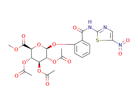 Molecular Structure of 221287-92-9 (Methyl 1-[[2-N-(5-Nitrothiazolyl)carboxamido]phenyl]-2,3,4- tri-O-acetyl--D-glucopyranuronate)
