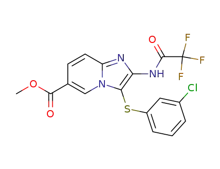 Molecular Structure of 209971-64-2 (3-(3-Chloro-phenylsulfanyl)-2-(2,2,2-trifluoro-acetylamino)-imidazo[1,2-a]pyridine-6-carboxylic acid methyl ester)