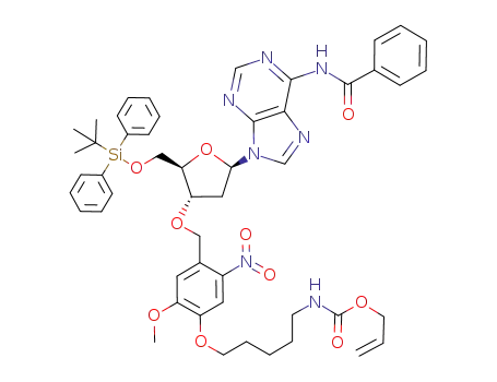 3'-O-<4''-((N-allyloxycarbonyl)-5'''-aminopent-1-yl-oxy)-5''-methoxy-2''nitrophenylmethyl>-2'-deoxy-5'-O-(tert-butyldiphenylsilyl)-N-6-benzoyladenosine