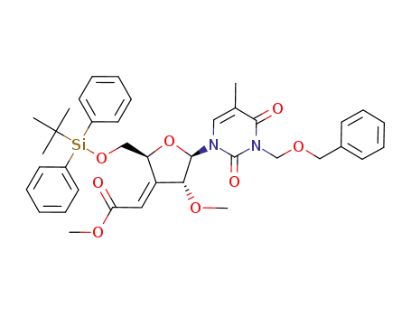 [5-(3-benzyloxymethyl-5-methyl-2,4-dioxo-3,4-dihydro-2<i>H</i>-pyrimidin-1-yl)-2-(<i>tert</i>-butyl-diphenyl-silanyloxymethyl)-4-methoxy-dihydro-furan-3-ylidene]-acetic acid methyl ester