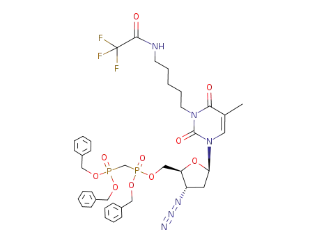 3'-azido-3'-deoxy-5'-O-[(bis-benzyloxyphosphorylmethyl)benzyloxyphosphoryl]-N<sup>3</sup>-{1-[5-(2,2,2-trifluoro-acetylamino)pentyl]}thymidine