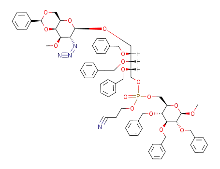 (methyl 2,3,4-tri-O-benzyl-β-D-glucopyranosid-6-yl) 2-cyanoethyl 1-O-(2-azido-4,6-O-benzylidene-2-deoxy-3-O-methyl-β-D-galactopyranosyl) 2,3,4-tri-O-benzyl-L-ribityl-5-phosphate