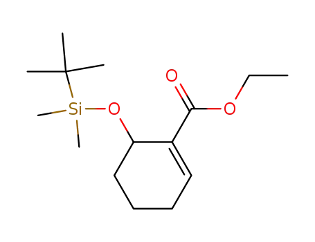 Molecular Structure of 221124-23-8 (6-(tert-butyl-dimethyl-silanyloxy)-cyclohex-1-enecarboxylic acid ethyl ester)