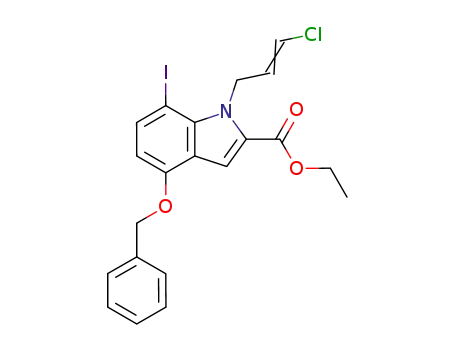 Molecular Structure of 1078151-50-4 (ethyl 4-(benzyloxy)-1-(3-chloroallyl)-7-iodo-1H-indole-2-carboxylate)