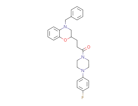 Molecular Structure of 212578-62-6 (3-(4-Benzyl-3,4-dihydro-2H-benzo[1,4]oxazin-2-yl)-1-[4-(4-fluoro-phenyl)-piperazin-1-yl]-propan-1-one)