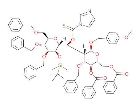p-Methoxyphenylmethyl 4,6-di-O-benzoyl-3-O-benzyl-2-deoxy-2-C-<2-O-tert-butyldimethylsilyl-3,4,6-tri-O-benzyl-α-D-mannopyranosylmethyl(xanthateimidazole)>-α-D-mannopyranoside