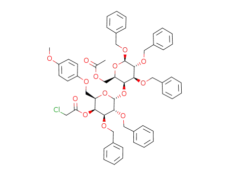 Molecular Structure of 344551-12-8 (Benzyl O-[2,3-di-O-benzyl-4-O-chloroacetyl-6-O-(4-methoxyphenyl)-α-D-galactopyranosyl]-(1->4)-6-O-acetyl-2,3-di-O-benzyl-β-D-galactopyranoside)