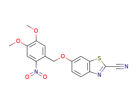 Molecular Structure of 1186015-38-2 (2-cyano-6-(4,5-dimethoxy-2-nitrobenzyloxy)benzothiazole)