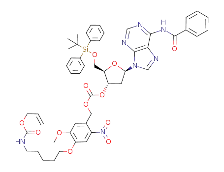 3'-O-<4''-((N-allyloxycarbonyl)-5'''-aminopent-1-yl-oxy)-5''-methoxy-2''-nitrophenylmethoxycarbonyl>-2'-deoxy-5'-O-(tert-butyldiphenylsilyl)-N-6-benzoyladenosine