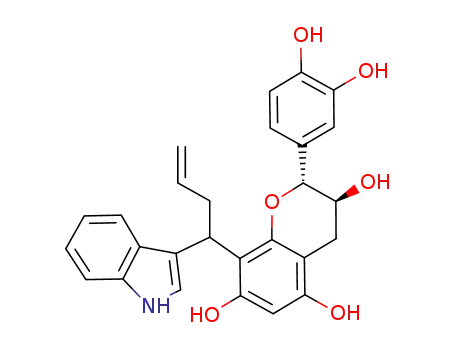 Molecular Structure of 1043872-04-3 ((2R,3S)-2-(3,4-dihydroxy-phenyl)-8-[1-(1H-indol-3-yl)-but-3-enyl]-chroman-3,5,7-triol)