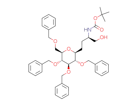 Molecular Structure of 1069116-82-0 ([(R)-1-Hydroxymethyl-3-((2S,3S,4R,5R,6R)-3,4,5-tris-benzyloxy-6-benzyloxymethyl-tetrahydro-pyran-2-yl)-propyl]-carbamic acid tert-butyl ester)
