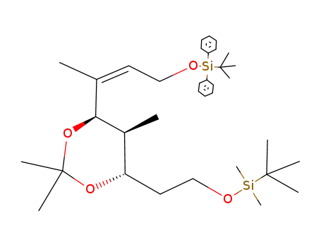 Molecular Structure of 286372-22-3 ((4S,5S,6R)-4-[2-(tert-Butyl-dimethyl-silanyloxy)-ethyl]-6-[(Z)-3-(tert-butyl-diphenyl-silanyloxy)-1-methyl-propenyl]-2,2,5-trimethyl-[1,3]dioxane)