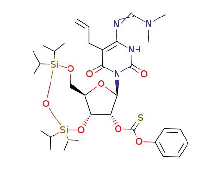 Molecular Structure of 294648-49-0 (5-Allyl-4-N-(dimethylformamidine)-2'-O-phenoxythiocarbonyl-3',5'-O-(1,1,3,3-tetraisopropyldisiloxane-1,3-diyl)-6-oxocytidine)