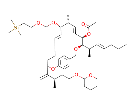 Acetic acid (2E,6E)-(1R,4R,5S,11R)-1-[(E)-(1R,2R)-1-(4-methoxy-benzyloxy)-2-methyl-hept-3-enyl]-4,11-dimethyl-10-methylene-13-(tetrahydro-pyran-2-yloxy)-5-(2-trimethylsilanyl-ethoxymethoxy)-trideca-2,6-dienyl ester