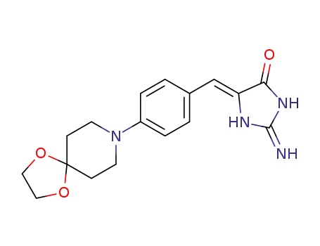 Molecular Structure of 349636-50-6 (5-[4-(1,4-dioxa-8-aza-spiro[4.5]dec-8-yl)benzylidene]imidazolidine-2,4-dione)