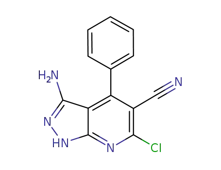 Molecular Structure of 1184935-24-7 (3-amino-6-chloro-4-phenyl-1H-pyrazolo[3,4-b]pyridine-5-carbonitrile)