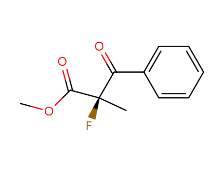 Molecular Structure of 144462-33-9 (Benzenepropanoic acid, alpha-fluoro-alpha-methyl-beta-oxo-, methyl ester, (R)- (9CI))