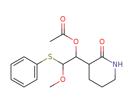 Molecular Structure of 420131-61-9 (acetic acid 2-methoxy-1-(2-oxopiperidin-3-yl)-2-phenylsulfanyl ethyl ester)