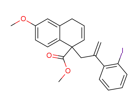 Molecular Structure of 478157-75-4 (1-Naphthalenecarboxylic acid,
1,4-dihydro-1-[2-(2-iodophenyl)-2-propenyl]-6-methoxy-, methyl ester)