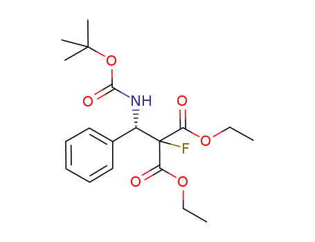 Molecular Structure of 1236293-03-0 ((S)-diethyl 2-(((tert-butoxycarbonyl)amino)(phenyl)methyl)-2-fluoromalonate)