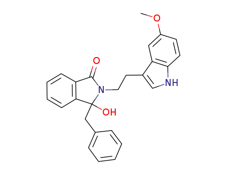 Molecular Structure of 1246168-38-6 (3-benzyl-3-hydroxy-2-(2-(5-methoxy-1H-indol-3-yl)ethyl)isoindolin-1-one)