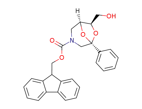 Molecular Structure of 603959-24-6 (6,8-Dioxa-3-azabicyclo[3.2.1]octane-3-carboxylic acid,
7-(hydroxymethyl)-5-phenyl-, 9H-fluoren-9-ylmethyl ester, (1S,5S,7R)-)