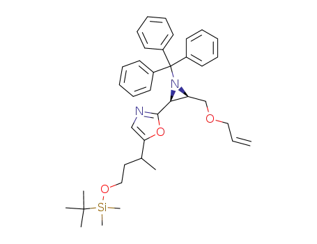 Molecular Structure of 647028-82-8 (Oxazole,
5-[3-[[(1,1-dimethylethyl)dimethylsilyl]oxy]-1-methylpropyl]-2-[(2S,3R)-3-[
(2-propenyloxy)methyl]-1-(triphenylmethyl)-2-aziridinyl]-)