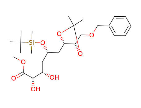 Molecular Structure of 562823-66-9 ((2S,3S,5S)-6-((4S,5S)-5-Benzyloxymethyl-2,2-dimethyl-[1,3]dioxolan-4-yl)-5-(tert-butyl-dimethyl-silanyloxy)-2,3-dihydroxy-hexanoic acid methyl ester)