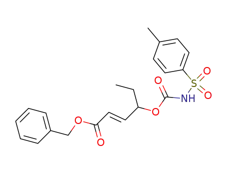 Molecular Structure of 586952-13-8 (2-Hexenoic acid, 4-[[[[(4-methylphenyl)sulfonyl]amino]carbonyl]oxy]-,
phenylmethyl ester, (2E)-)