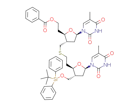 2,4(1H,3H)-Pyrimidinedione,
1-[(2R,4S,5R)-5-[2-(benzoyloxy)ethyl]-4-[[[2-[(2R,3R,5R)-5-(3,4-dihydro
-5-methyl-2,4-dioxo-1(2H)-pyrimidinyl)-3-[[[(1,1-dimethylethyl)diphenylsil
yl]oxy]methyl]tetrahydro-2-furanyl]ethyl]thio]methyl]tetrahydro-2-furanyl]-5
-methyl-