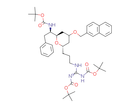 Molecular Structure of 623143-78-2 ({1R-[6S-(3-bis(tert-butoxycarbonyl)guanidino-propyl)-4-(naphthalen-2-ylmethoxy)-tetrahydro-pyran-2R-yl]-2-phenyl-ethyl}-carbamic acid tert-butyl ester)