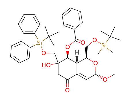 benzoic acid 1-(<i>tert</i>-butyl-dimethyl-silanyloxymethyl)-7-(<i>tert</i>-butyl-diphenyl-silanyloxymethyl)-7-hydroxy-3-methoxy-5-oxo-3,5,6,7,8,8a-hexahydro-1<i>H</i>-isochromen-8-yl ester