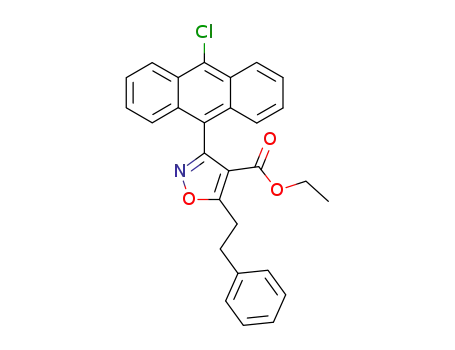 Molecular Structure of 500314-18-1 (4-Isoxazolecarboxylic acid,
3-(10-chloro-9-anthracenyl)-5-(2-phenylethyl)-, ethyl ester)