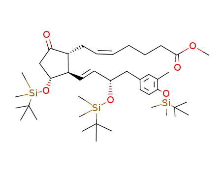 (Z)-7-((1R,2R,3R)-3-(tert-Butyl-dimethyl-silanyloxy)-2-{(E)-(S)-3-(tert-butyl-dimethyl-silanyloxy)-4-[4-(tert-butyl-dimethyl-silanyloxy)-3-methyl-phenyl]-but-1-enyl}-5-oxo-cyclopentyl)-hept-5-enoic acid methyl ester
