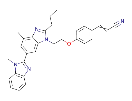Molecular Structure of 1207604-15-6 (3-(4-(2-(1,7'-dimethyl-2'-propyl-1H,3H'-2,5'-bibenzo[d]imidazol-3'-yl)ethoxy)phenyl)acrylonitrile)