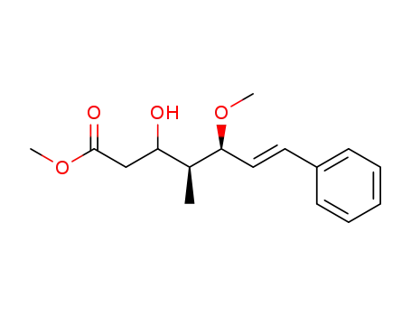Molecular Structure of 478011-21-1 (6-Heptenoic acid, 3-hydroxy-5-methoxy-4-methyl-7-phenyl-, methyl
ester, (4S,5S,6E)-)