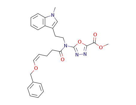 Molecular Structure of 473742-69-7 (methyl 5-{[(Z)-5-(benzyloxy)pent-4-enoyl]-[2-(1-methyl-1H-indol-3-yl)ethyl]amino}-1,3,4-oxadiazole-2-carboxylate)