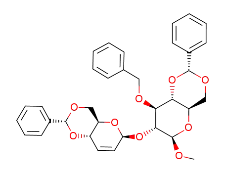 Molecular Structure of 384343-35-5 (methyl (4,6-O-benzylidene-β-D-erythro-2,3-dideoxyhex-2-enopyranosyl)-(1->2)-3-O-benzyl-4,6-O-benzylidene-β-D-glucopyranoside)