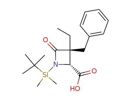 Molecular Structure of 164201-53-0 (2-Azetidinecarboxylic acid,
1-[(1,1-dimethylethyl)dimethylsilyl]-3-ethyl-4-oxo-3-(phenylmethyl)-,
(2R,3S)-)