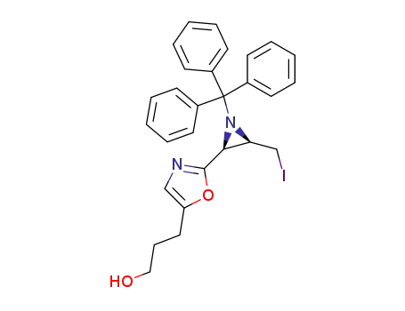 Molecular Structure of 647028-88-4 (5-Oxazolepropanol,
2-[(2S,3R)-3-(iodomethyl)-1-(triphenylmethyl)-2-aziridinyl]-)