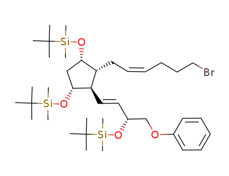 Molecular Structure of 380153-45-7 ([(E)-(R)-4-[(1R,2R,3S,5R)-2-((Z)-6-Bromo-hex-2-enyl)-3,5-bis-(tert-butyl-dimethyl-silanyloxy)-cyclopentyl]-2-(tert-butyl-dimethyl-silanyloxy)-but-3-enyloxy]-benzene)