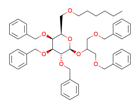 Molecular Structure of 444808-95-1 (1,3-di-O-benzyl-2-O-(2,3,4-tri-O-benzyl-6-O-hexyl-β-D-galactopyranosyl)glycerol)