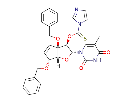 (1R,3R,4R,5R,8R)-5,8-dibenzyloxy-4-(N-imidazolylthiocarbonyloxy)-3-(thymin-1-yl)-2-oxabicyclo[3.3.0]oct-6-ene