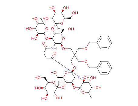 Molecular Structure of 592529-63-0 (2,2-bis(benzyloxymethyl)-1,3-bis-[O-β-D-galactopyranosyl-(1->4)-(2-amino-2-deoxy-3-O-α-L-fucopyranosyl-β-D-glucopyranosyloxy)]-propane butane 1N,4N'-dioyl amide)