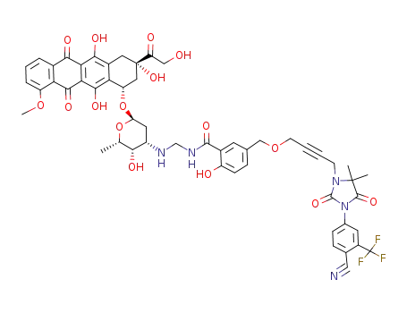 Molecular Structure of 636595-43-2 (N-(5-{4-[3-(4-cyano-3-trifluoromethylphenyl)-5,5-dimethyl-2,4-dioxo-imidazolidin-1-yl]but-2-ynyloxymethyl}-2-hydroxybenzamidomethyl)doxorubicin)