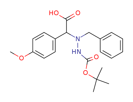 Molecular Structure of 497155-23-4 (Hydrazinecarboxylic acid,
2-[carboxy(4-methoxyphenyl)methyl]-2-(phenylmethyl)-,
1-(1,1-dimethylethyl) ester)