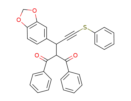 Molecular Structure of 1260153-70-5 (1,3-diphenyl-2-[1-(benzodioxol-5-yl)-3-(phenylsulfanyl)prop-2-ynyl]propanedione)