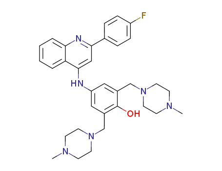 Molecular Structure of 510755-25-6 (Phenol,
4-[[2-(4-fluorophenyl)-4-quinolinyl]amino]-2,6-bis[(4-methyl-1-piperazinyl
)methyl]-)